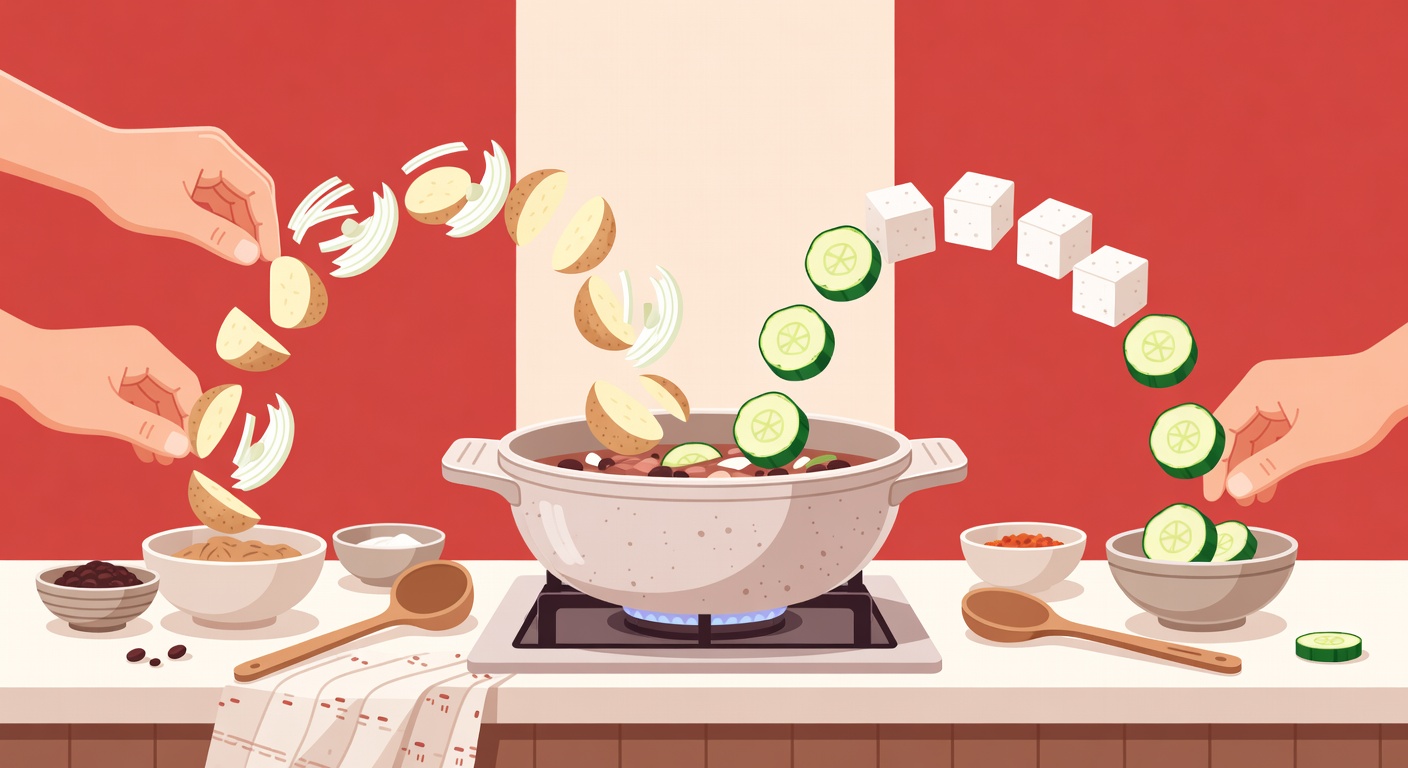 된장찌개 재료 투입 순서 — 감자·양파 먼저, 두부·호박 나중