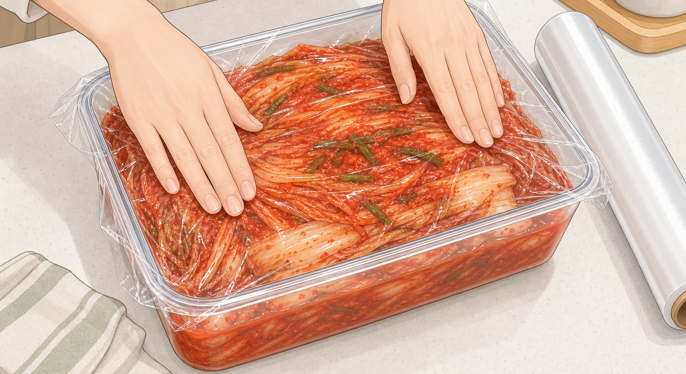 표면에 비닐이나 랩 밀착시키기