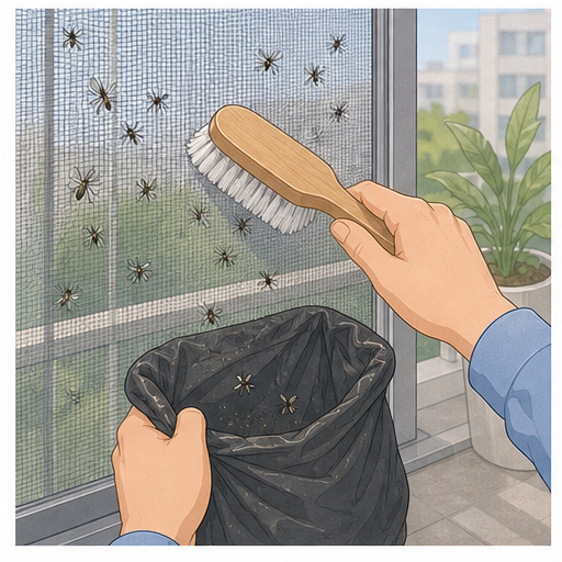 붙은 벌레는 마른 솔로 제거