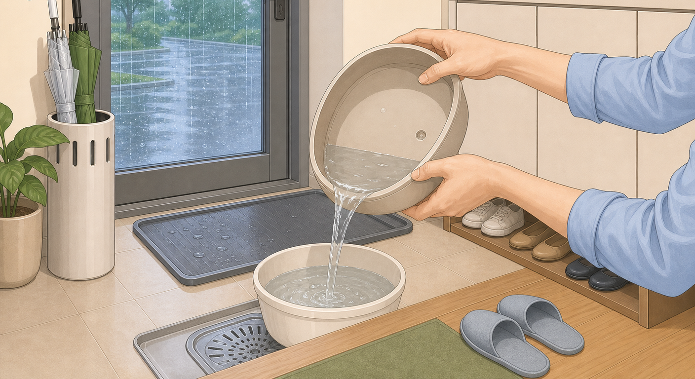 우산꽂이의 고인 물 비우기